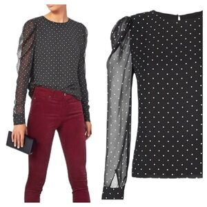 Like New INTERMIX Black & White Polka Dot SILK BLOUSE size M